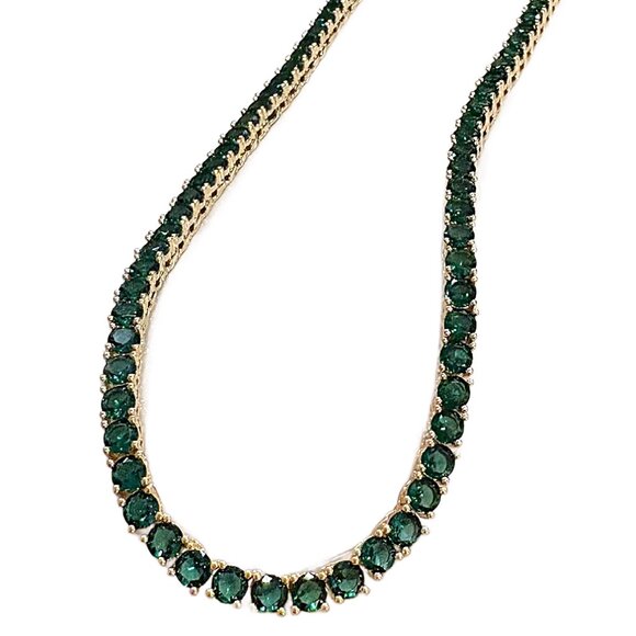 Beautiful Emerald Green Gemstone 18K Gold Plated Tennis Necklace 16" or 18" - Picture 5 of 5